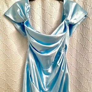 Baby Blue Off Shoulder Satin Corset Dress XL 12